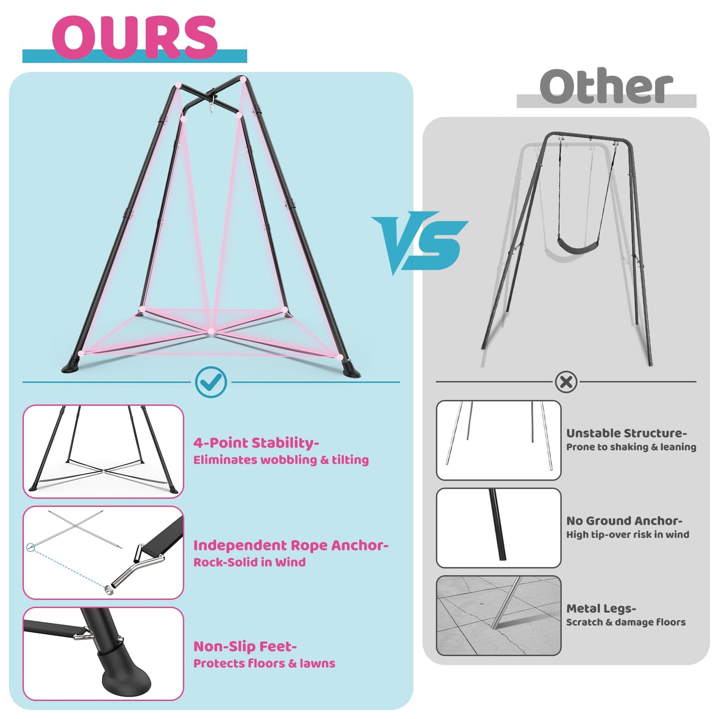 G TALECO GEAR Swing Stand Frame with Sensory Swings (Pink) – Heavy-Duty Indoor/Outdoor