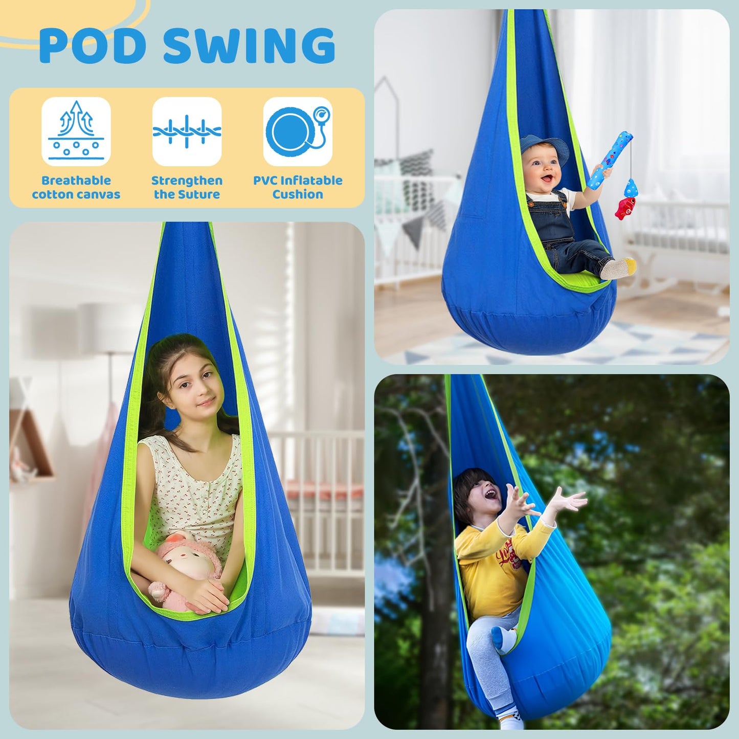 G TALECO GEAR Swing Stand Frame with Sensory Pods – Heavy-Duty Indoor/Outdoor Swing (Blue) 330 lbs