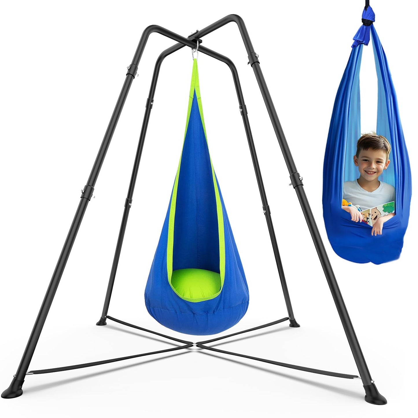 G TALECO GEAR Swing Stand Frame with Sensory Pods – Heavy-Duty Indoor/Outdoor Swing (Blue) 330 lbs