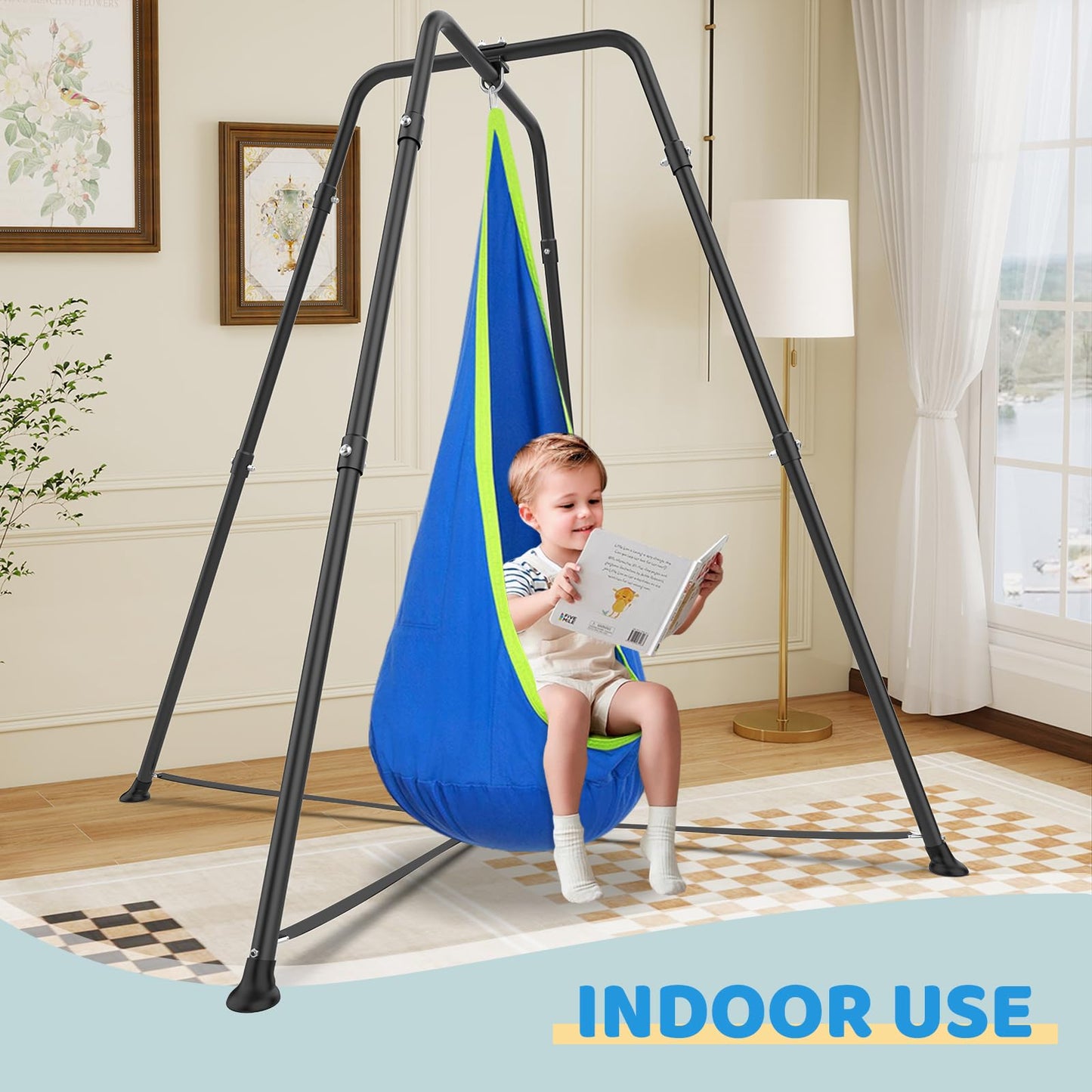 G TALECO GEAR Swing Stand Frame with Sensory Pods – Heavy-Duty Indoor/Outdoor Swing (Blue) 330 lbs