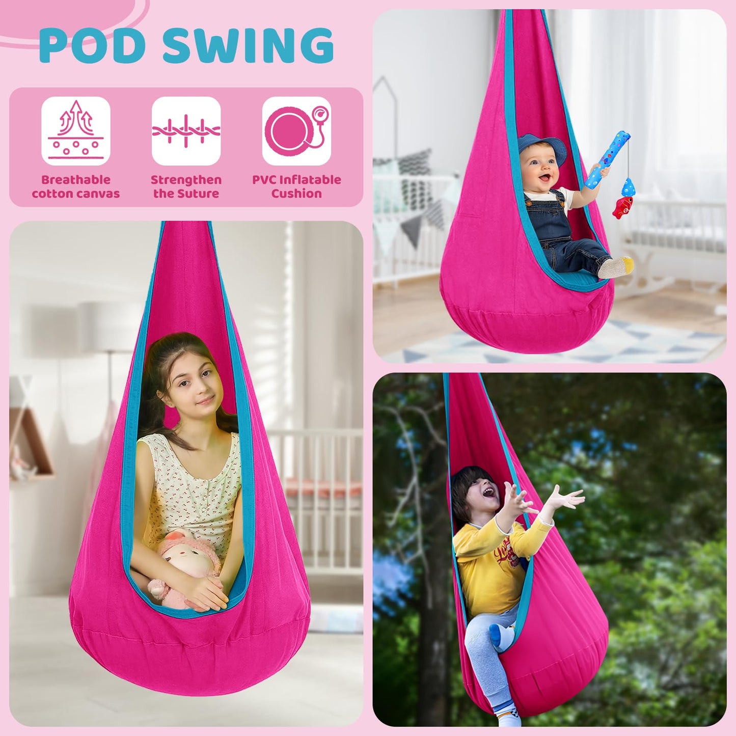 G TALECO GEAR Swing Stand Frame with Sensory Swings (Pink) – Heavy-Duty Indoor/Outdoor