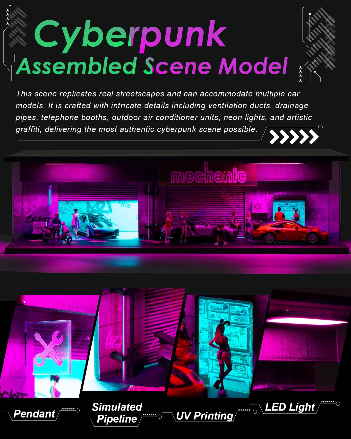Gtcwmx 1/64 Diecast Display Case with LED Lights – Cyberpunk Acrylic Garage