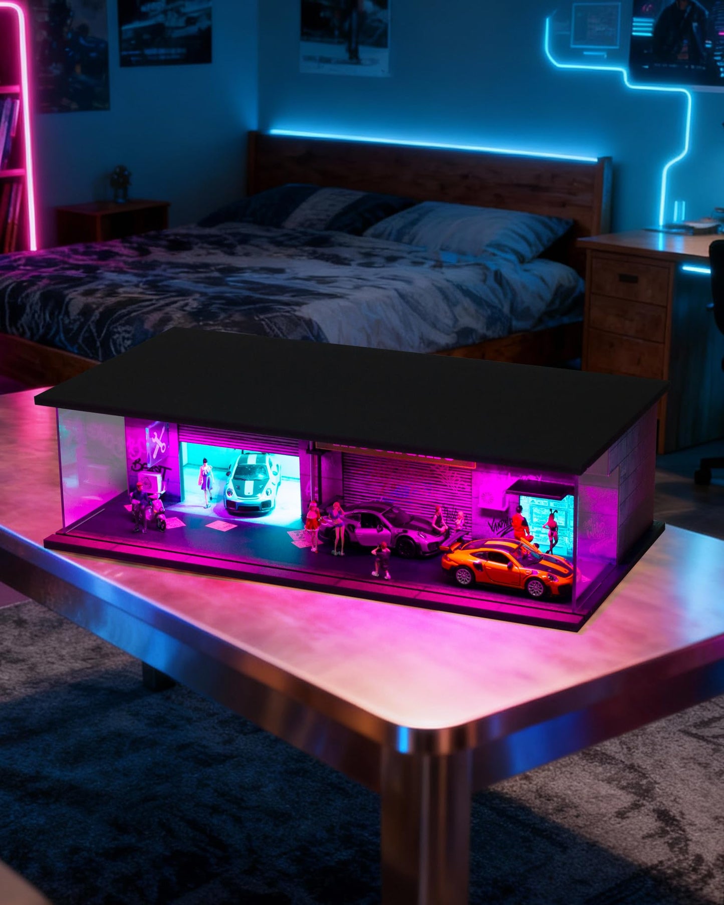 Gtcwmx 1/64 Diecast Display Case with LED Lights – Cyberpunk Acrylic Garage