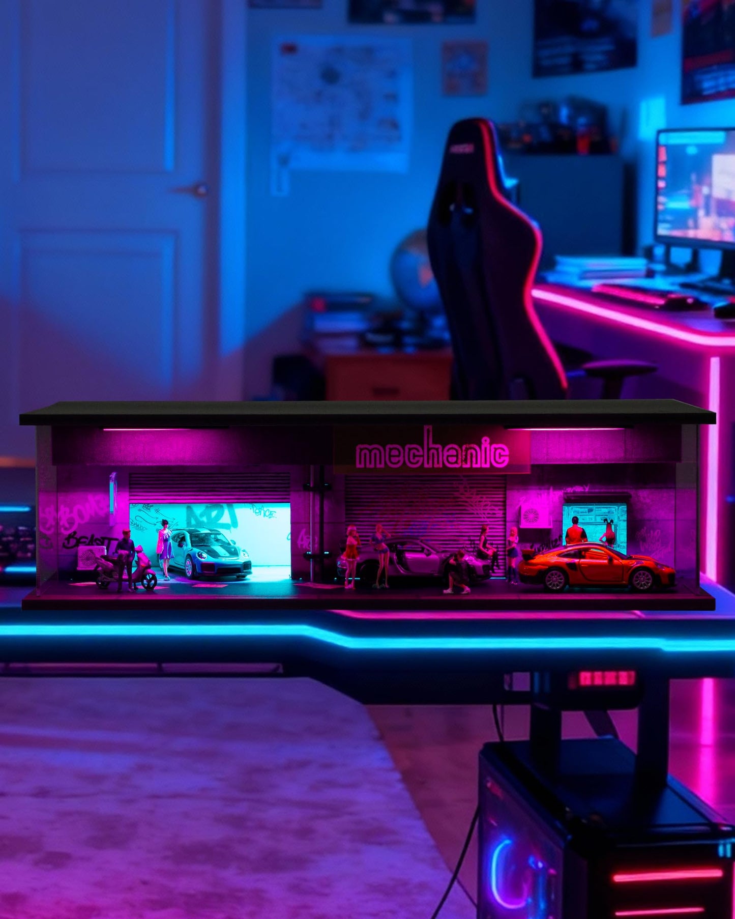Gtcwmx 1/64 Diecast Display Case with LED Lights – Cyberpunk Acrylic Garage