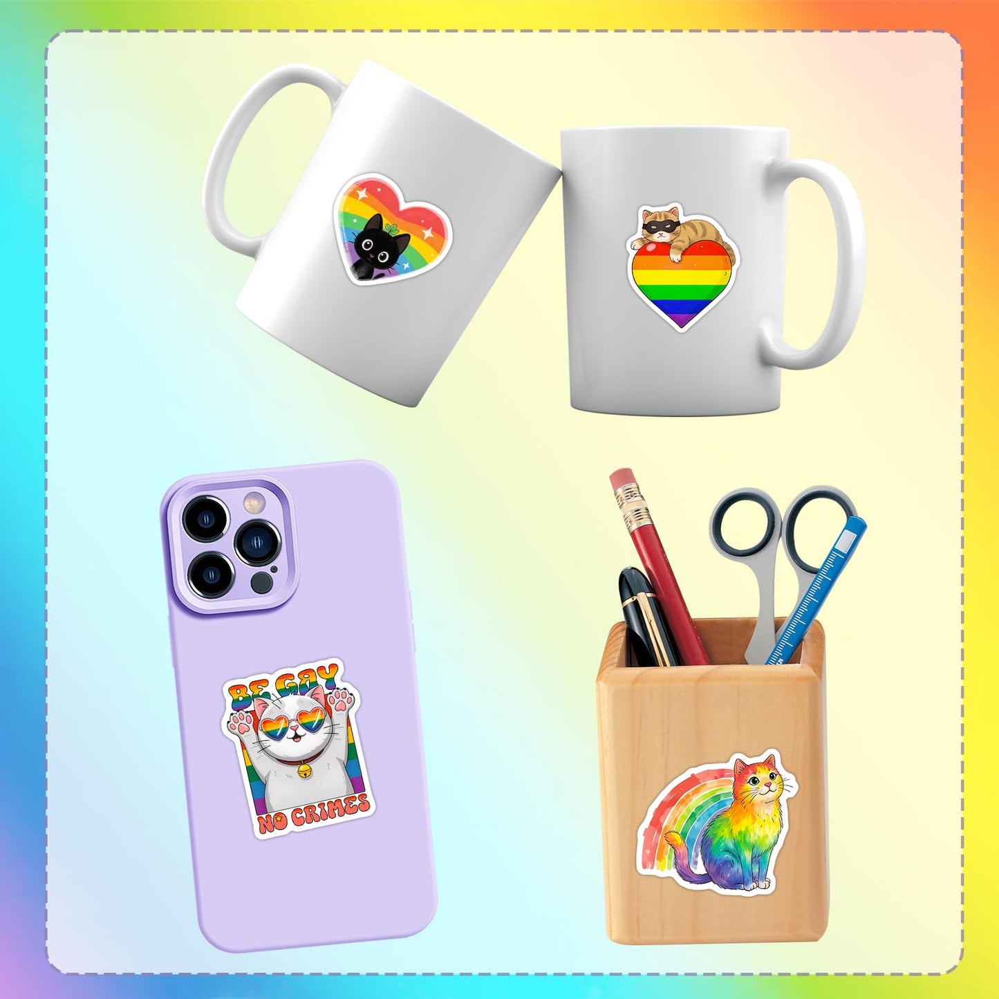 GTOTd LGBTQ Pride Rainbow Stickers – 100 Pcs Vinyl Decals for Laptop, Water Bottle, Phone