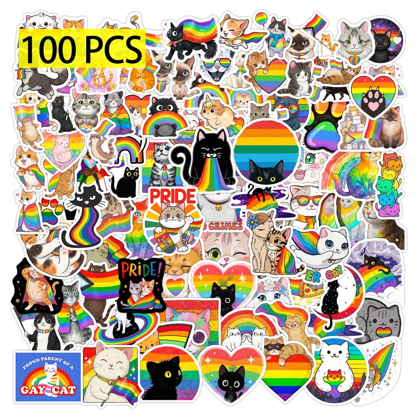 GTOTd LGBTQ Pride Rainbow Stickers – 100 Pcs Vinyl Decals for Laptop, Water Bottle, Phone