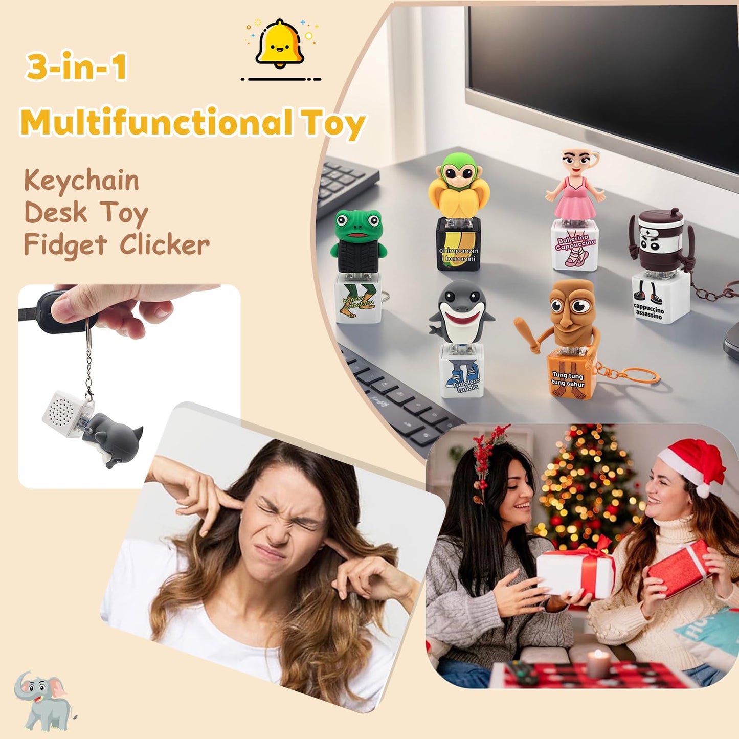 Gtzzot Italian Brainrot Clicker Fidget Keychain – LED Light & Sound (6 Pack)