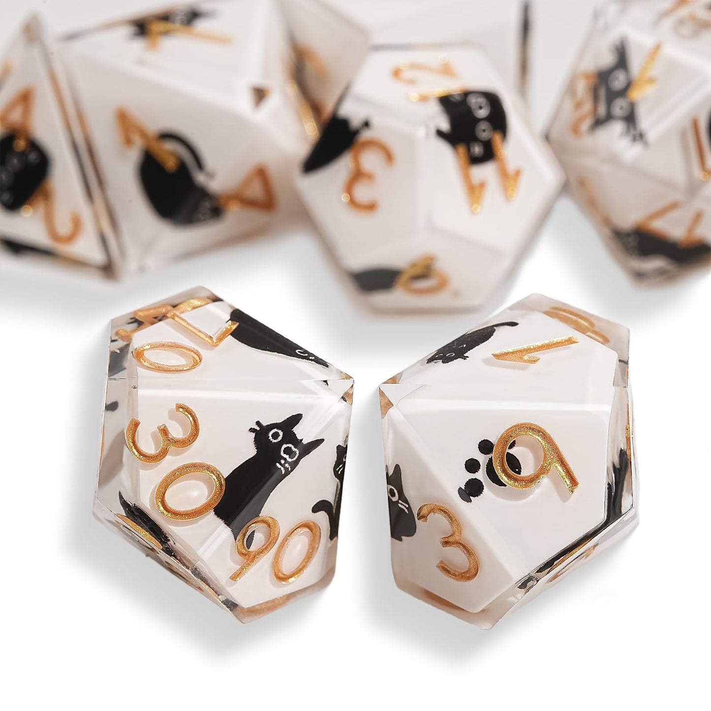 GU BEI TE DND Dice Set 7-Pcs – Cat-Style Resin Polyhedral Dice for DND RPG MTG