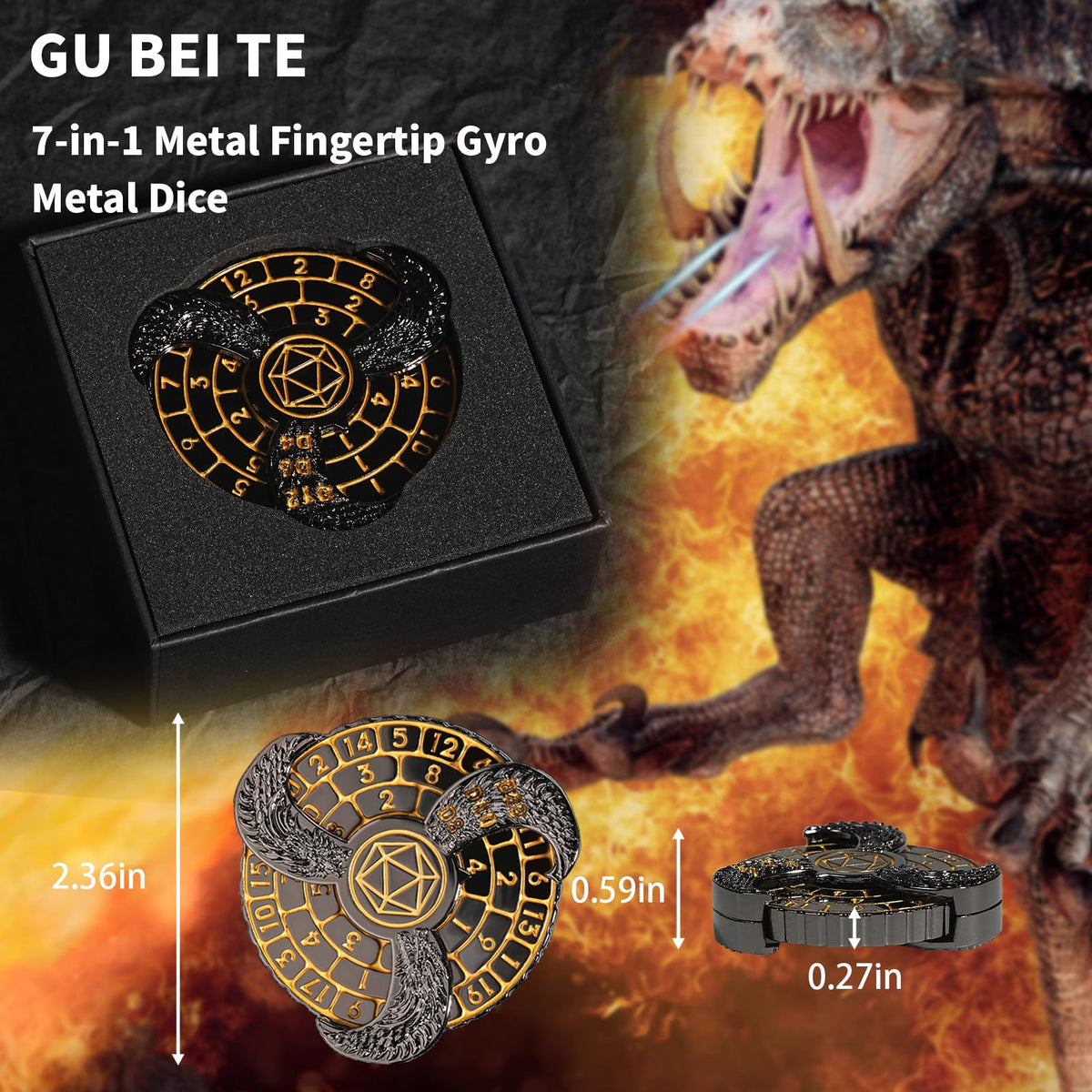 GU BEI TE DND Spinner Dice – Metal Fingertip Gyro RPG Dice Set with Gift Box