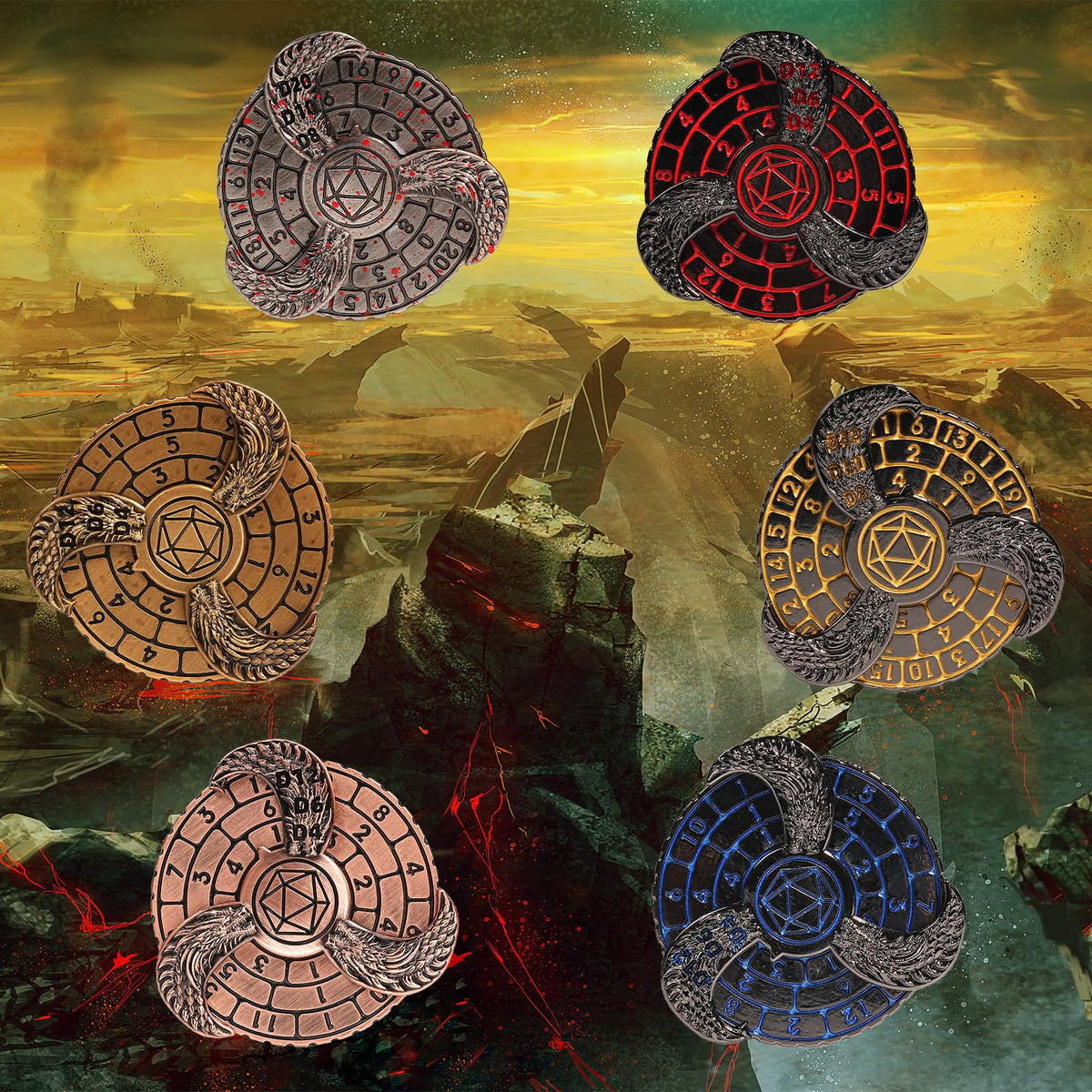 GU BEI TE DND Spinner Dice – Metal Fingertip Gyro RPG Dice Set with Gift Box