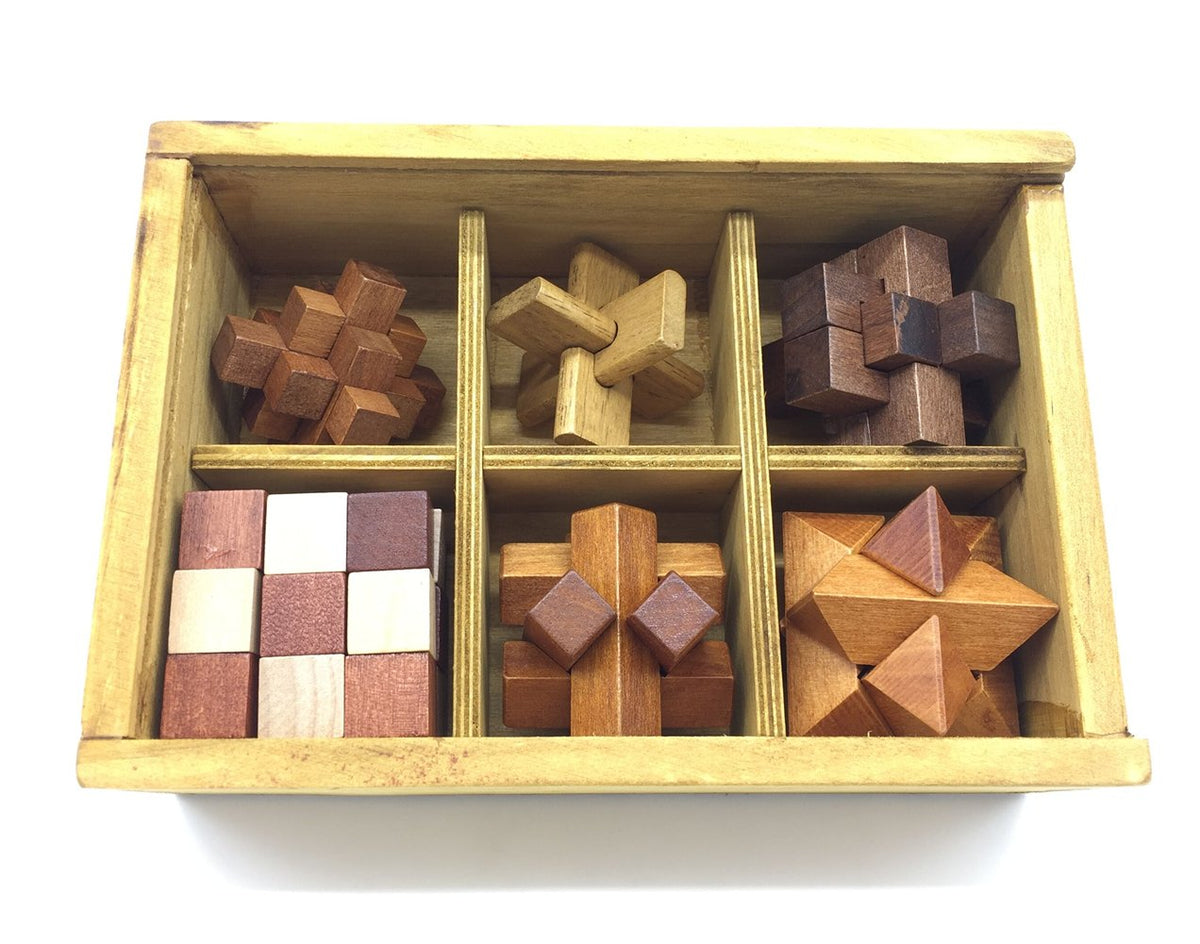 Guaishou 6-in-One 3D Wooden Brain Teaser Puzzle – Handmade, Storage Box