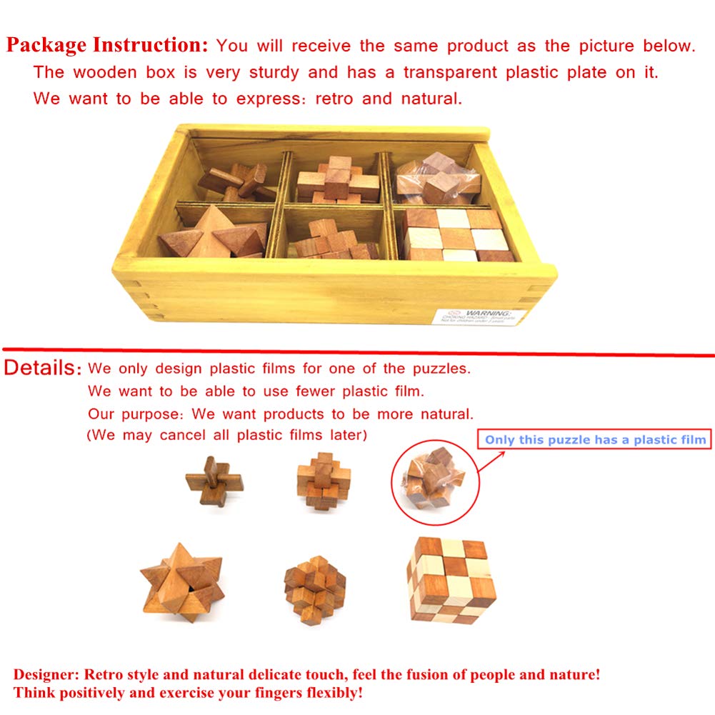 Guaishou 6-in-One 3D Wooden Brain Teaser Puzzle – Handmade, Storage Box