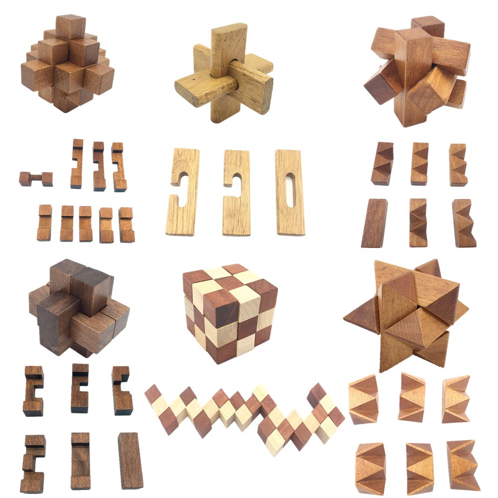 Guaishou 6-in-One 3D Wooden Brain Teaser Puzzle – Handmade, Storage Box