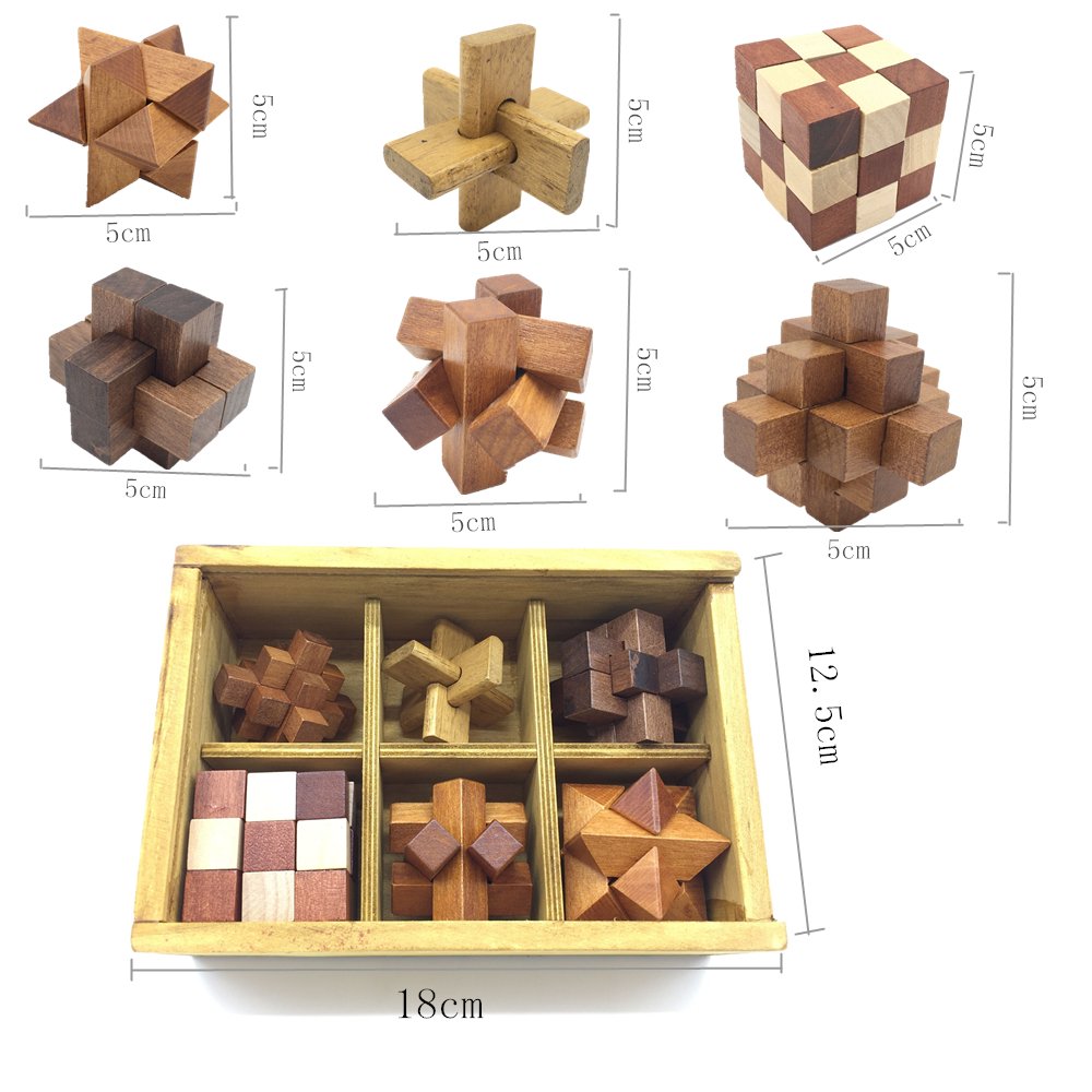 Guaishou 6-in-One 3D Wooden Brain Teaser Puzzle – Handmade, Storage Box