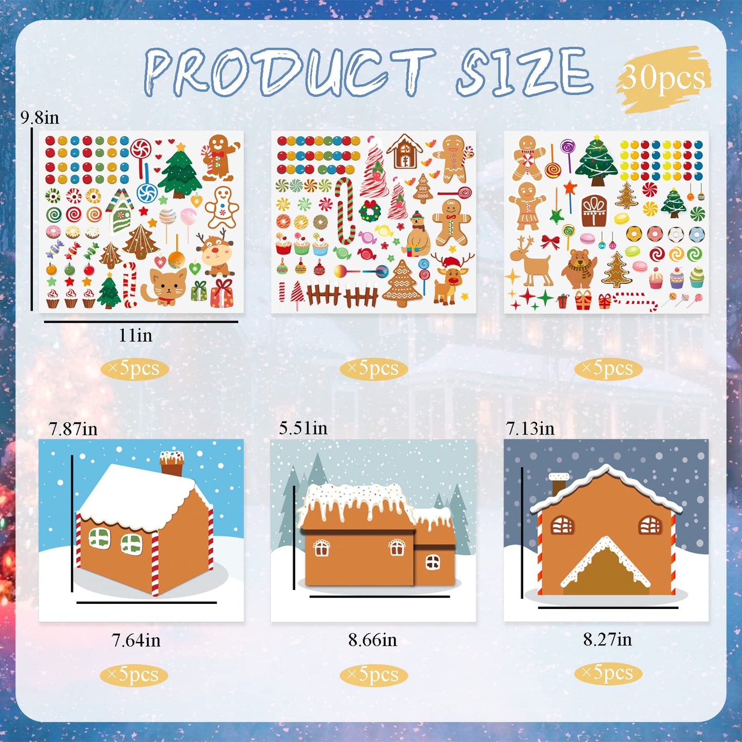 GuassLee Gingerbread House Stickers – 30Pcs DIY Christmas Craft Kit (15 Finished)