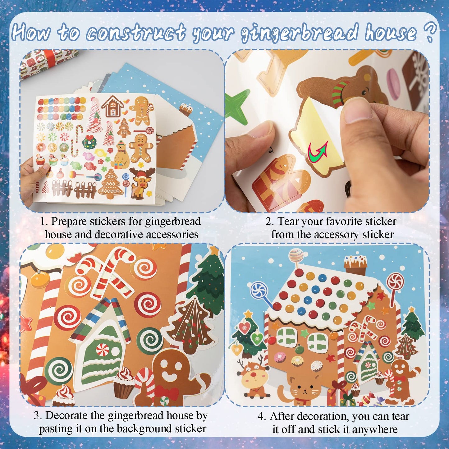 GuassLee Gingerbread House Stickers – 30Pcs DIY Christmas Craft Kit (15 Finished)