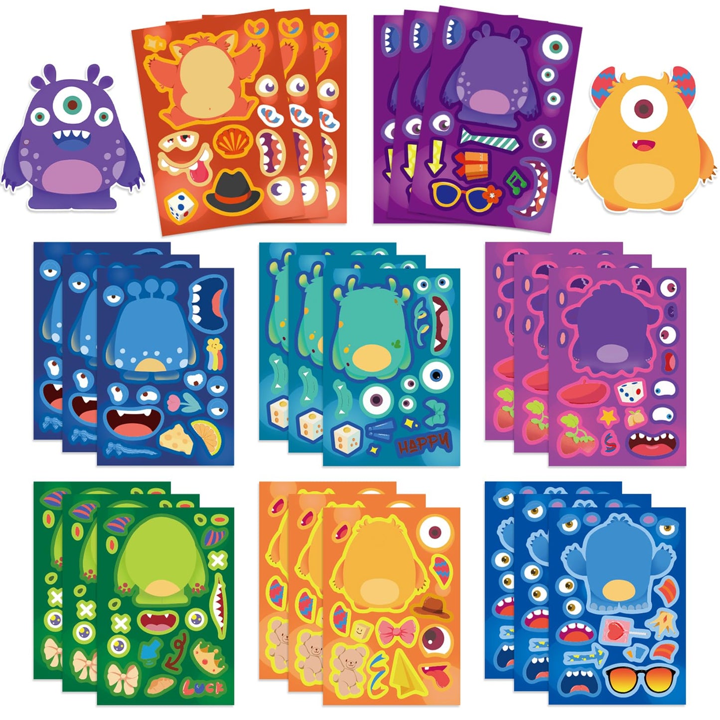 GUBPHK Make a Monster Face Stickers – 24 Monster Sticker Sheets for DIY Crafts & Parties