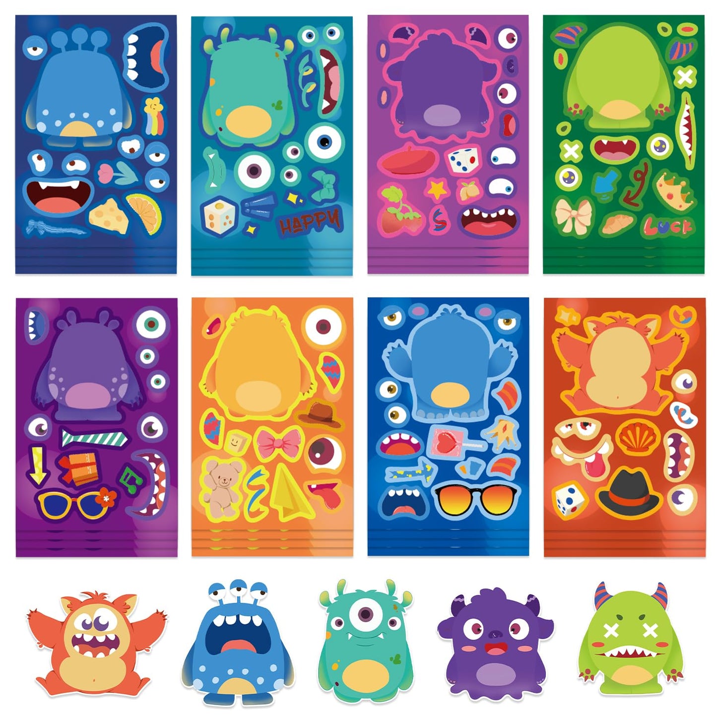 GUBPHK Make a Monster Face Stickers – 24 Monster Sticker Sheets for DIY Crafts & Parties