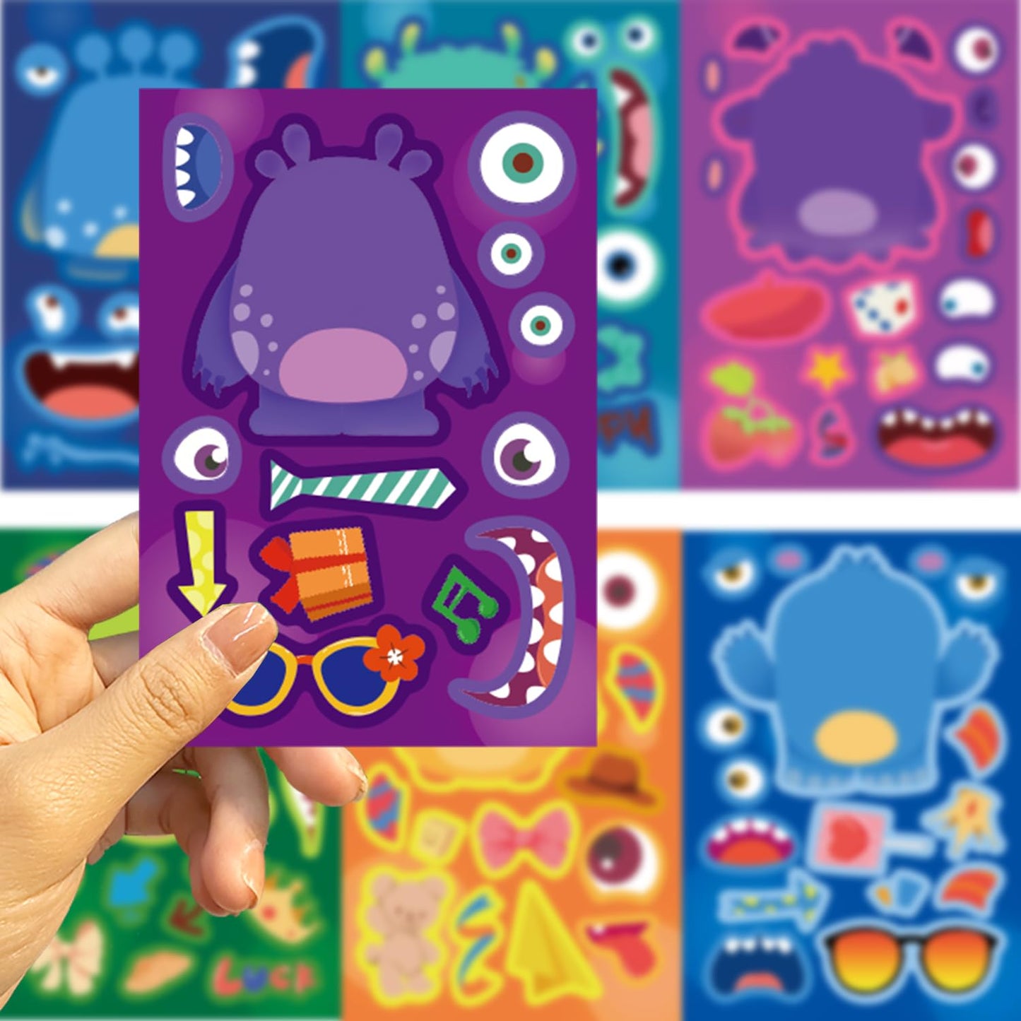 GUBPHK Make a Monster Face Stickers – 24 Monster Sticker Sheets for DIY Crafts & Parties