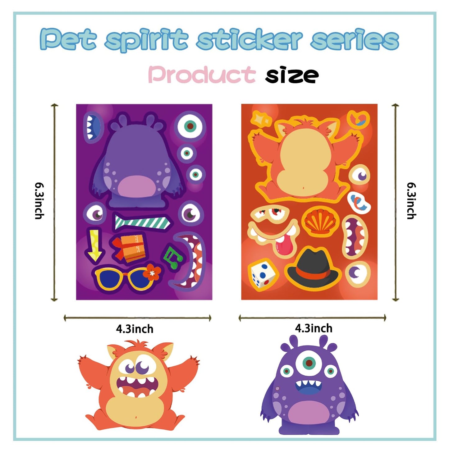 GUBPHK Make a Monster Face Stickers – 24 Monster Sticker Sheets for DIY Crafts & Parties