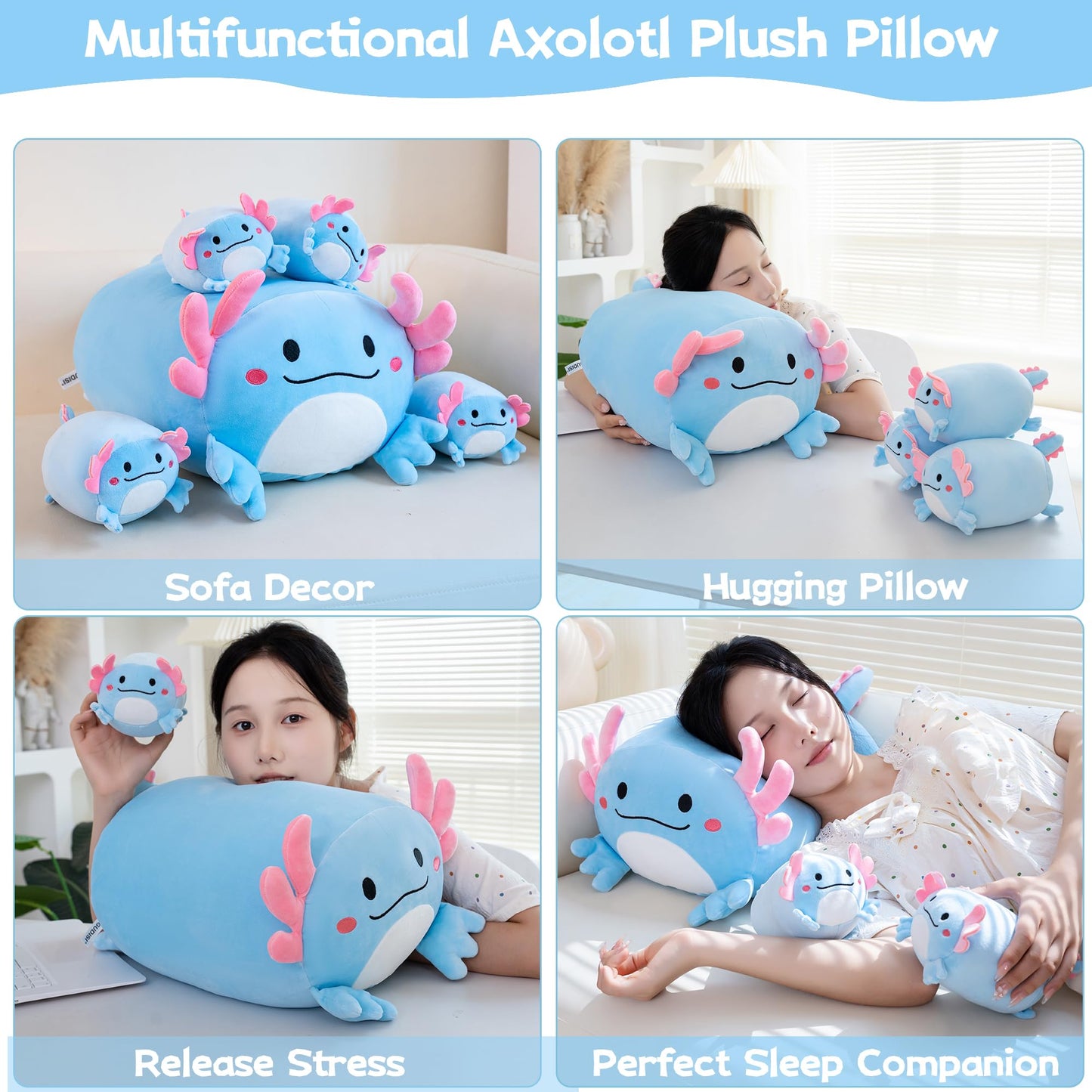 Gudisi 16-Inch Axolotl Plush with Four Baby Plushies | Soft Jumbo Toy Gift