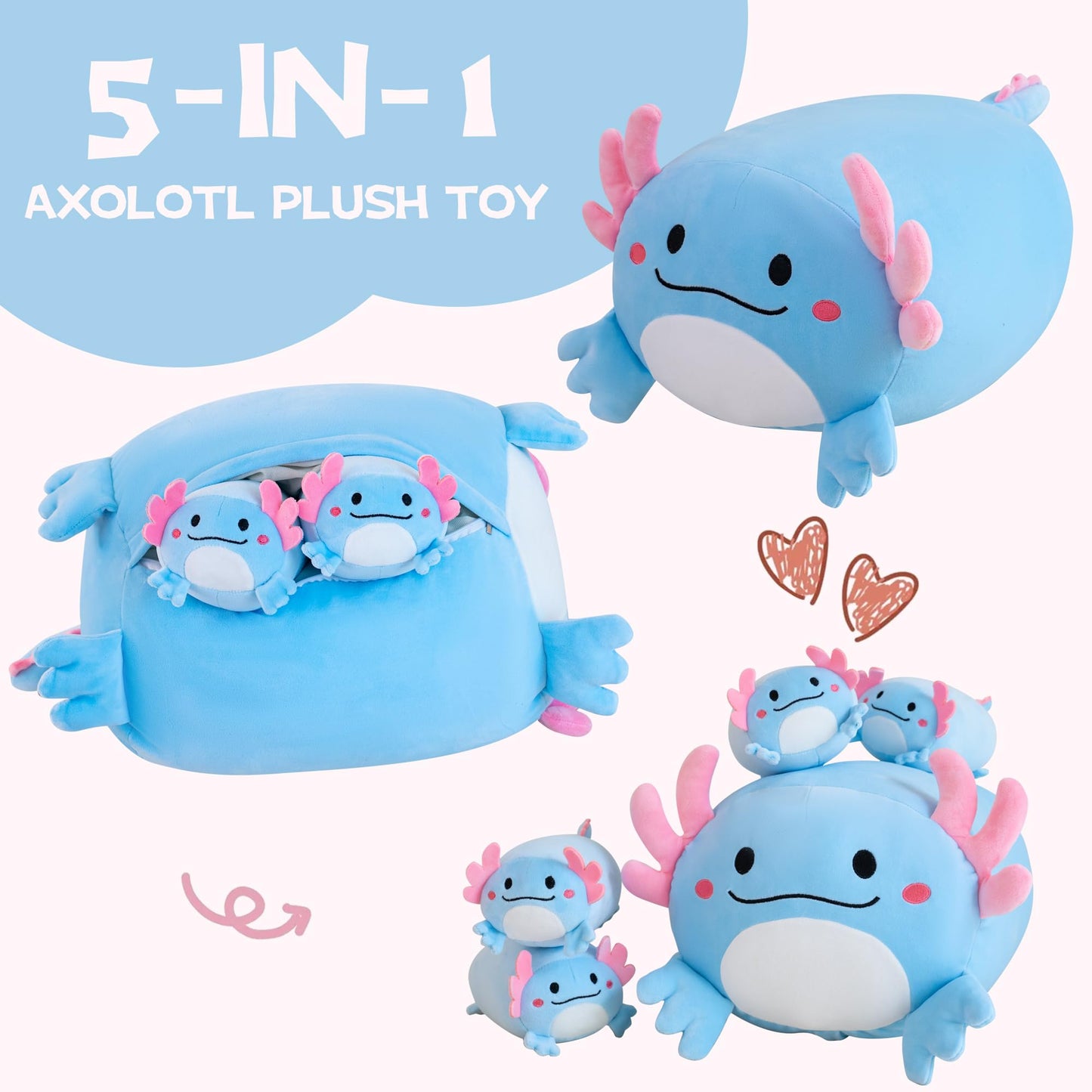 Gudisi 16-Inch Axolotl Plush with Four Baby Plushies | Soft Jumbo Toy Gift
