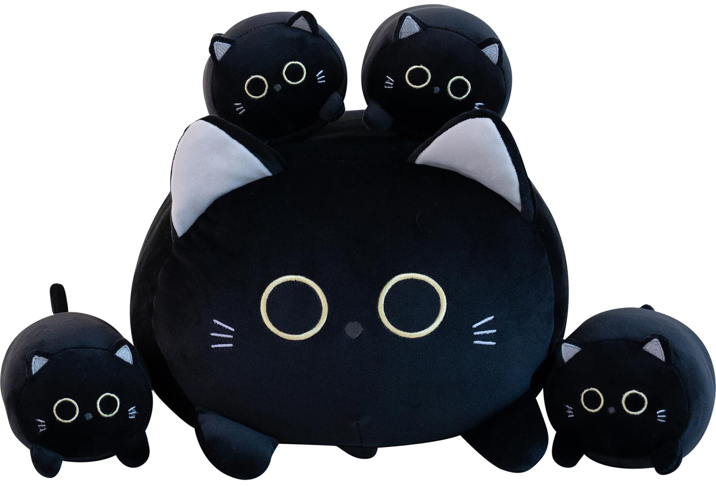 Gudisi Black Cat Plush – 16-Inch Jumbo with 4 Hidden Kitties