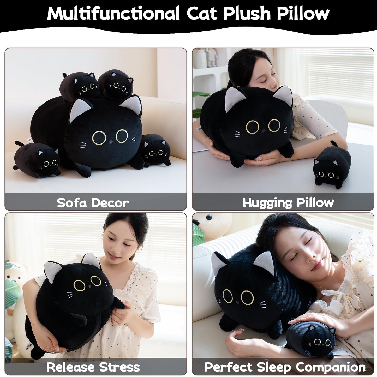 Gudisi Black Cat Plush – 16-Inch Jumbo with 4 Hidden Kitties