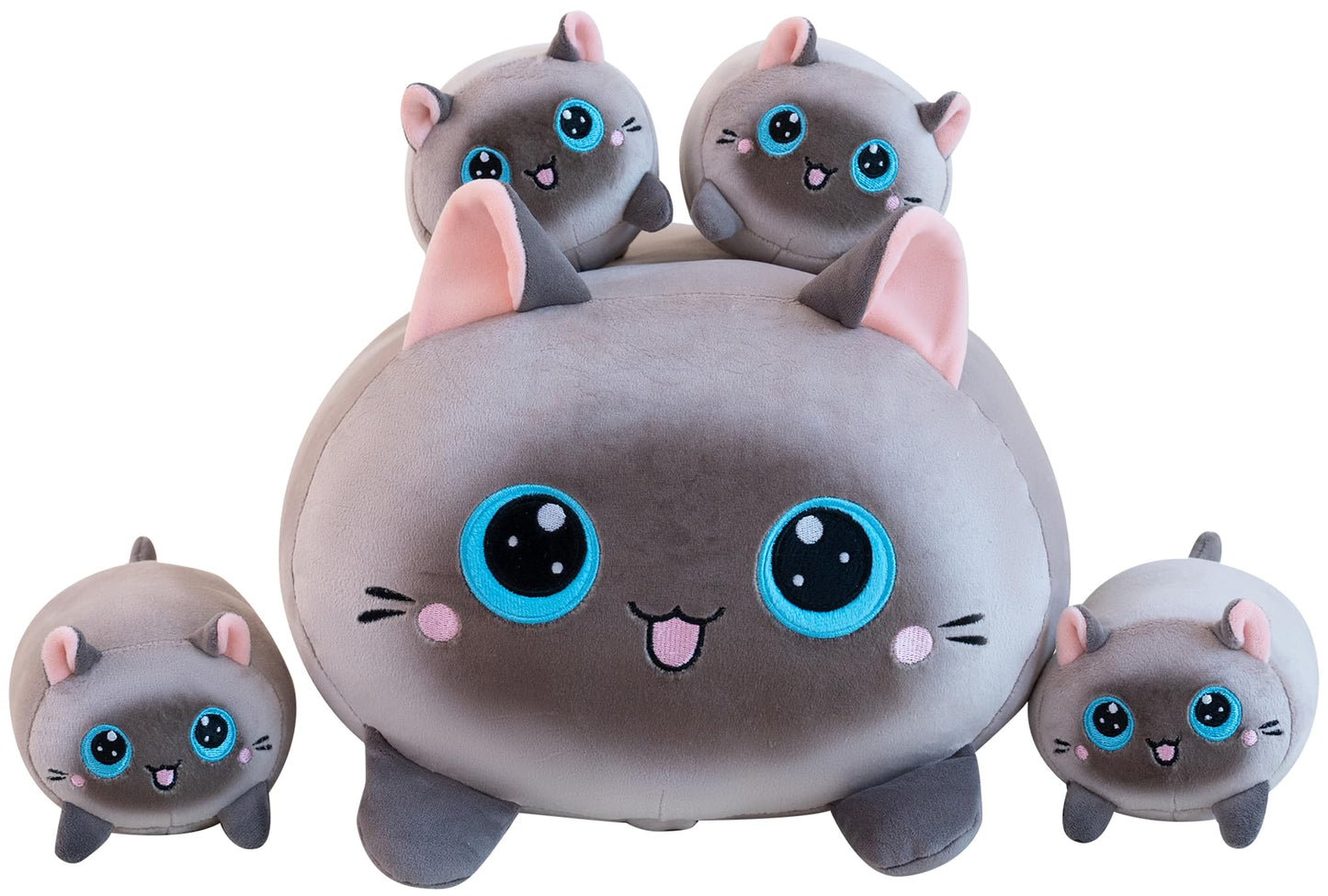 Gudisi Siamese Cat Plush with 4 Kittens – 16-Inch Jumbo Pillow Gift