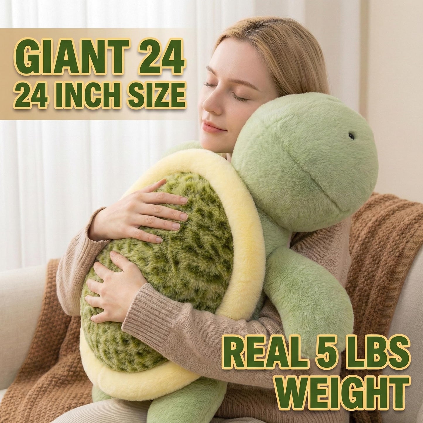 Gudisi 5-Pounds Weighted Turtle Plush — 23.6-Inch Huggable Toy for Kids & Adults