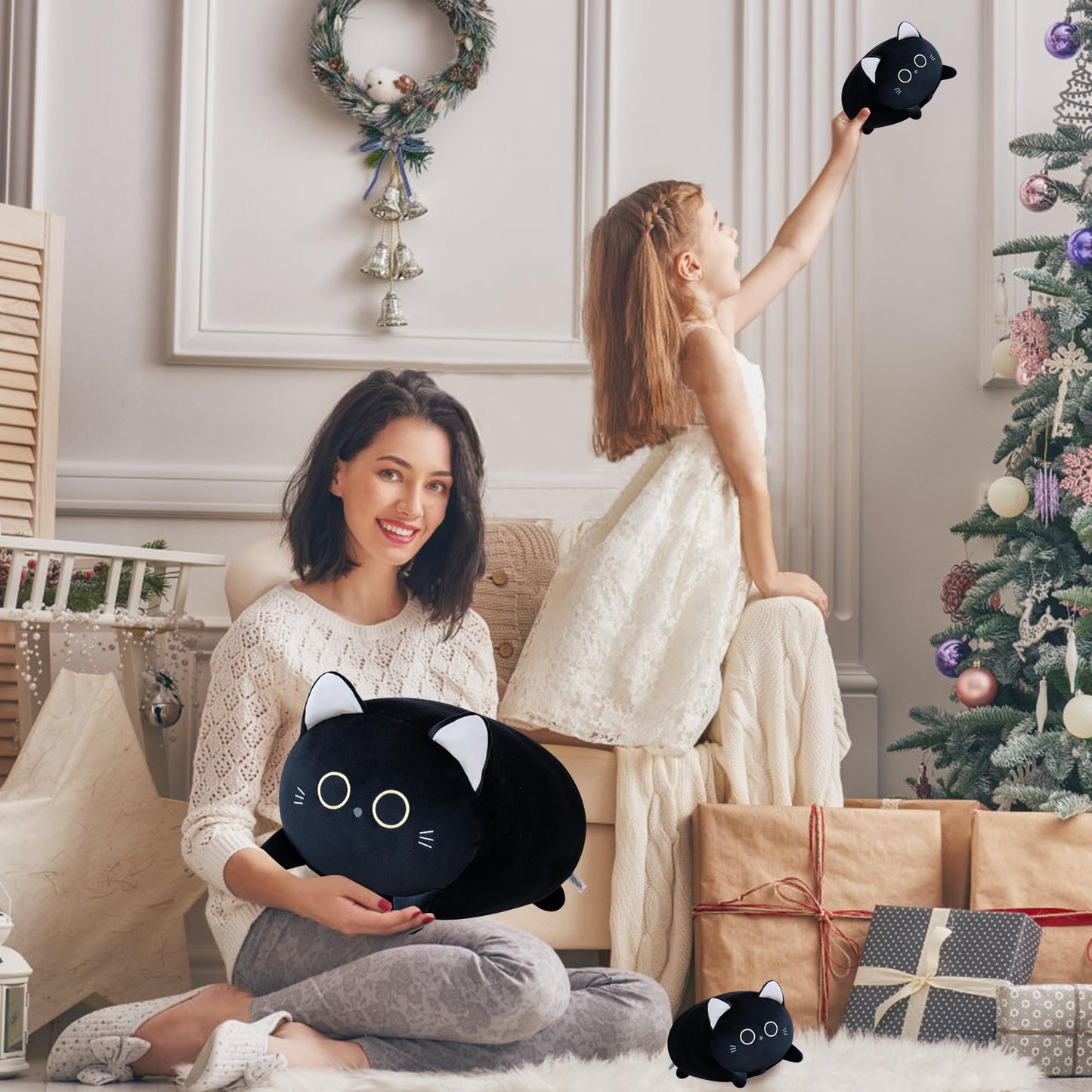 Gudisi Black Cat Plush – 16-Inch Jumbo with 4 Hidden Kitties