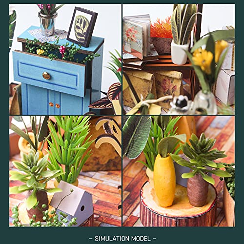 GuDoQi DIY Miniature Dollhouse Kit – 1:24 Scale Green Flower Shop with Furniture