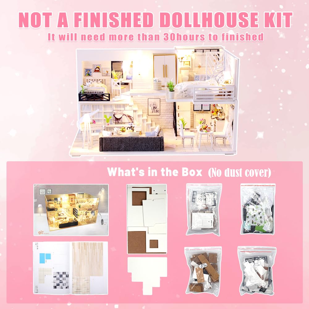GuDoQi DIY Miniature Dollhouse Kit 1:24 — 30+ Hours Assembly, Handmade Gift