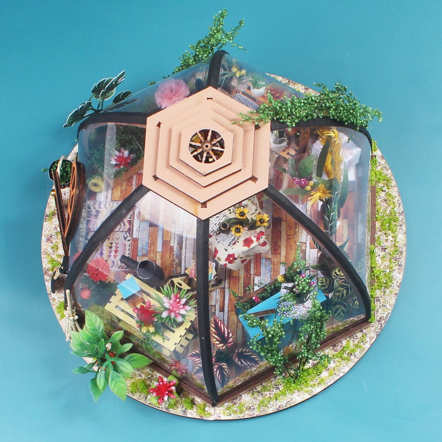 GuDoQi DIY Miniature Dollhouse Kit – 1:24 Scale Green Flower Shop with Furniture