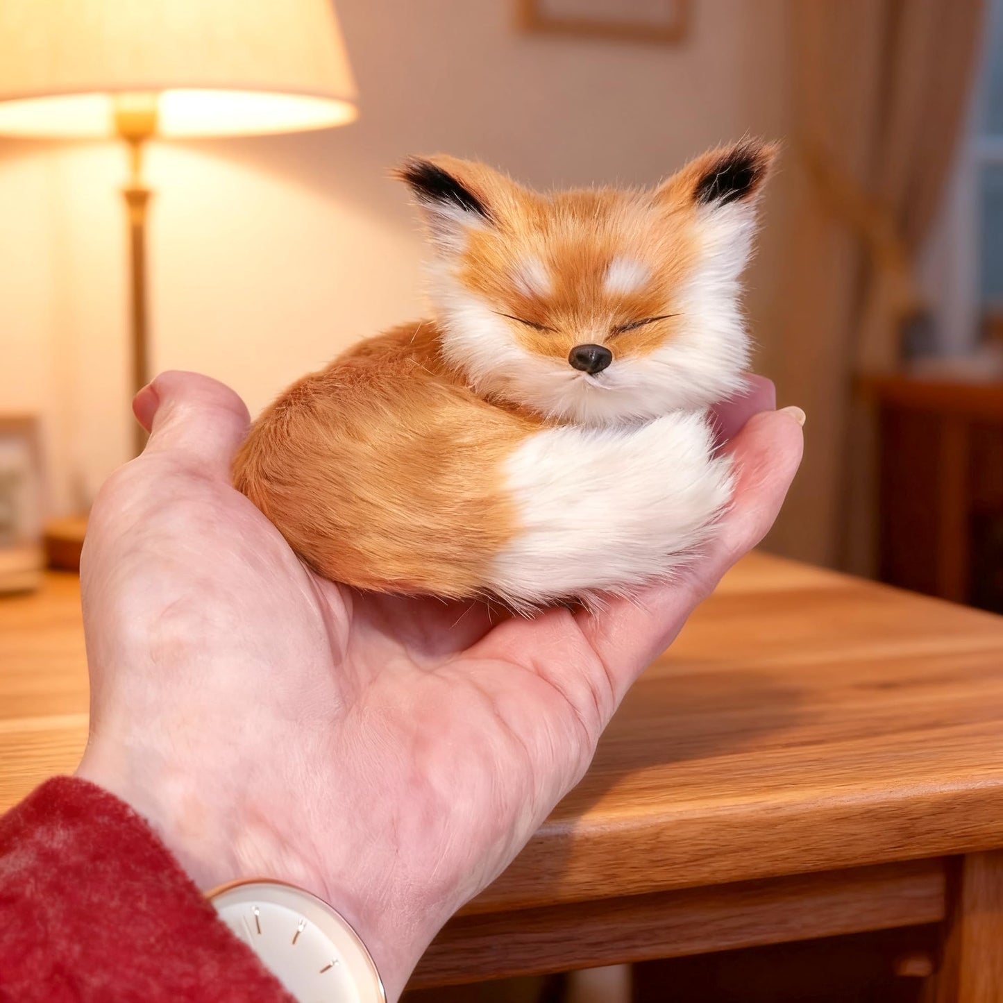 GUDVES Realistic Brown Fox Statue – Squatting Fox Figurine for Home Decor