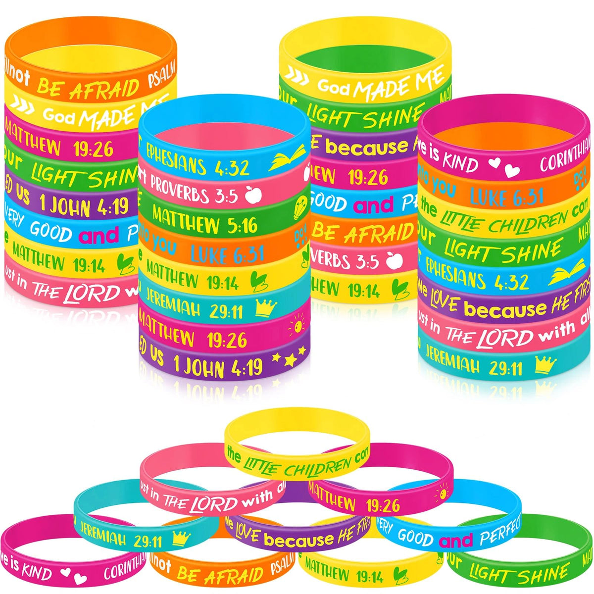 Gueevin Bible Verse Bracelets for Kids – 60 Pcs Classic Color Set