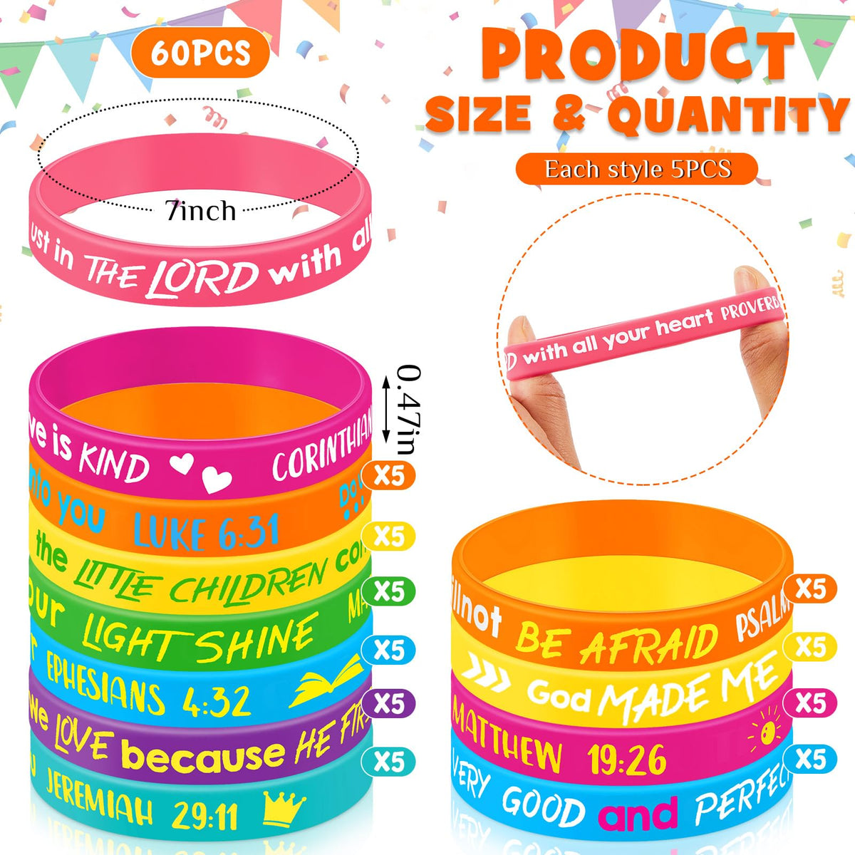 Gueevin Bible Verse Bracelets for Kids – 60 Pcs Classic Color Set