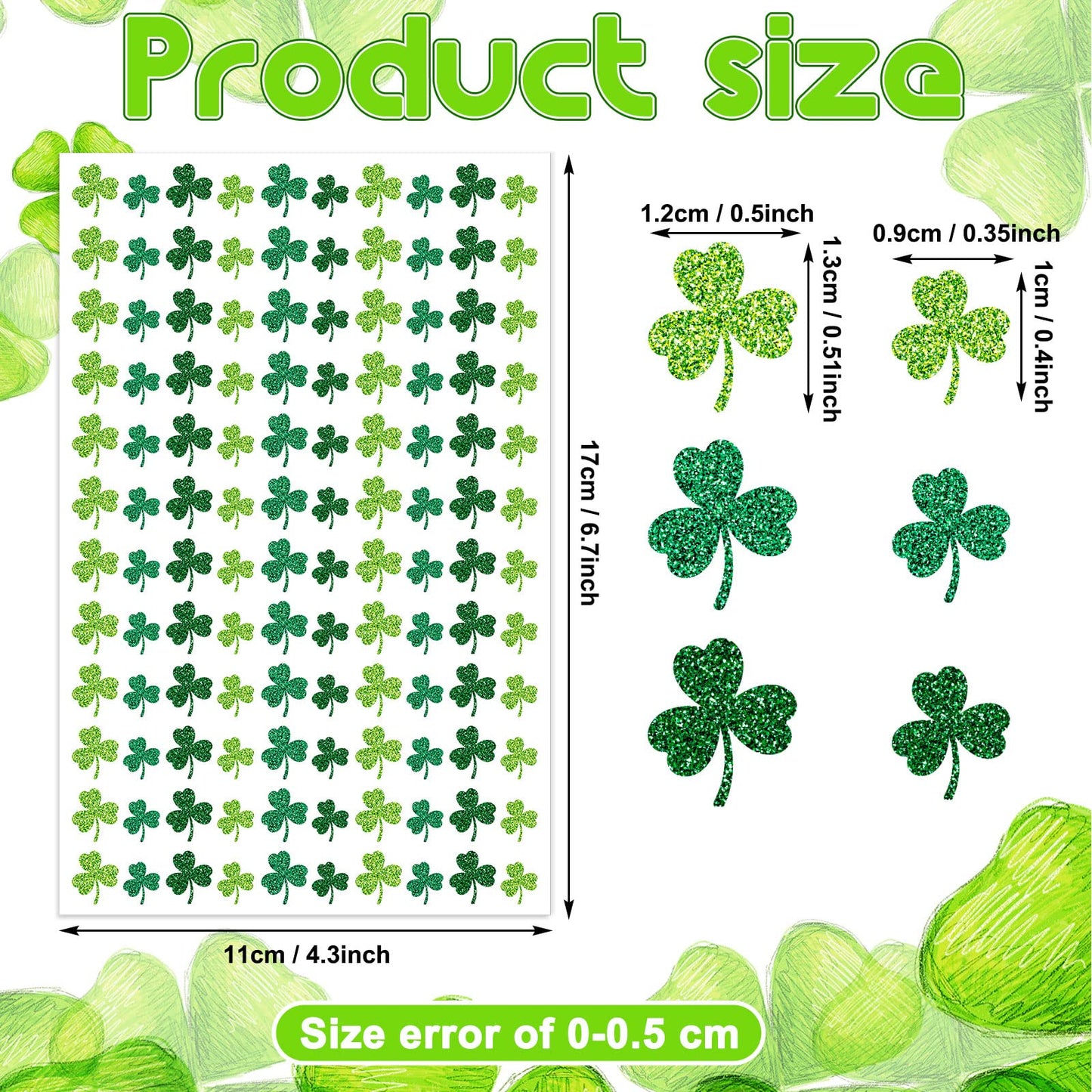 Gueevin 1200 Pcs Glitter Shamrock Stickers – St. Patrick's Day Decor & Party Supplies