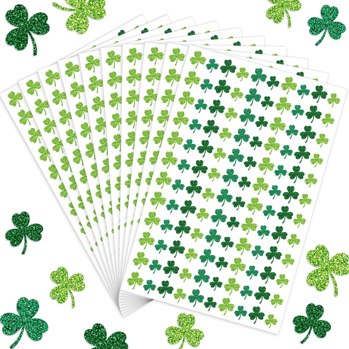 Gueevin 1200 Pcs Glitter Shamrock Stickers – St. Patrick's Day Decor & Party Supplies