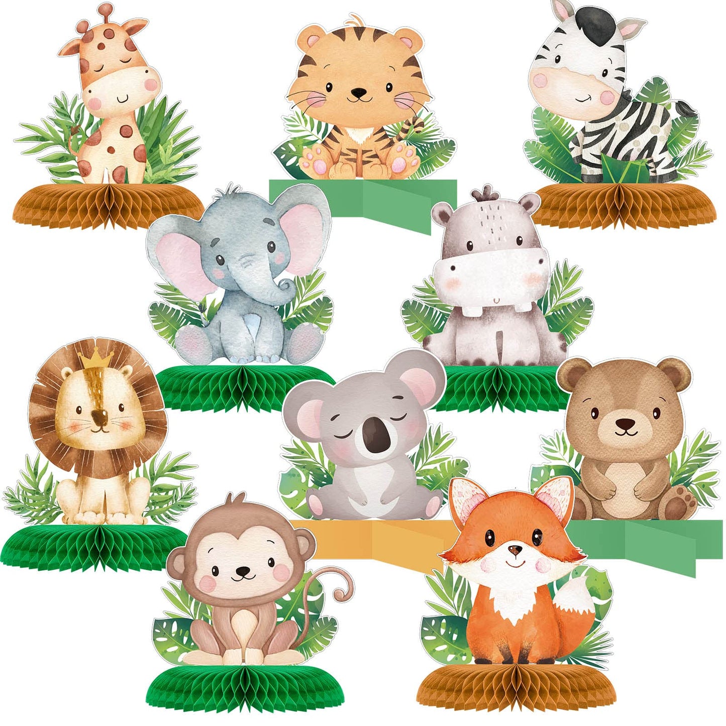 Gueevin 10 Pcs Safari Honeycomb Centerpieces for Baby Shower & Jungle Party