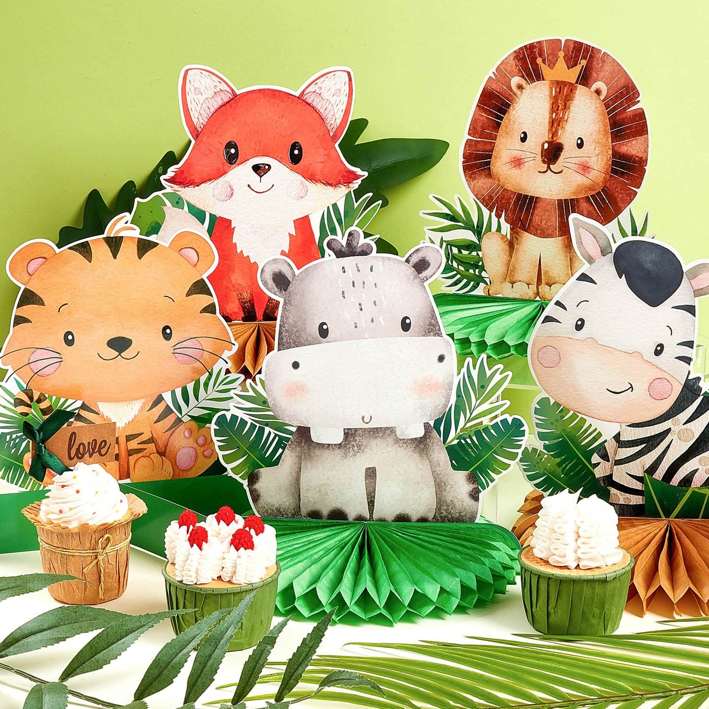 Gueevin 10 Pcs Safari Honeycomb Centerpieces for Baby Shower & Jungle Party