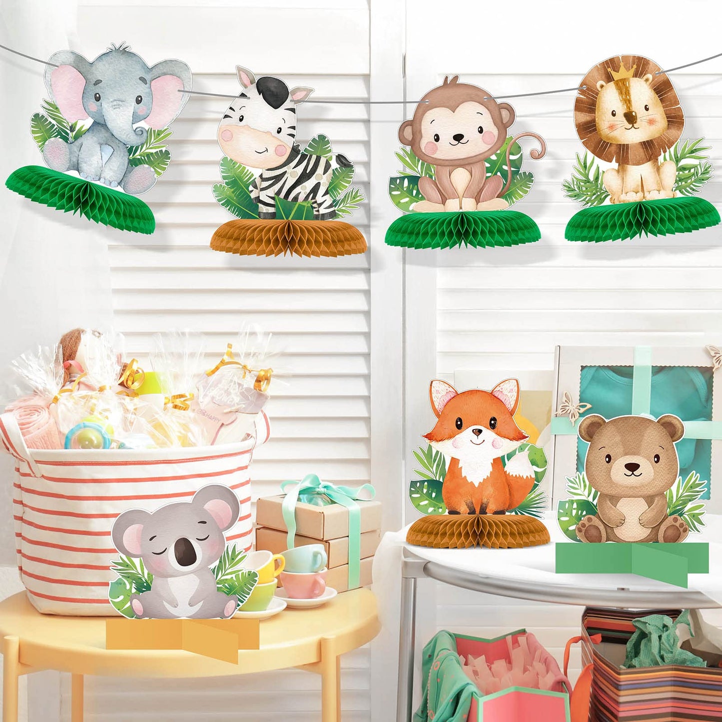 Gueevin 10 Pcs Safari Honeycomb Centerpieces for Baby Shower & Jungle Party