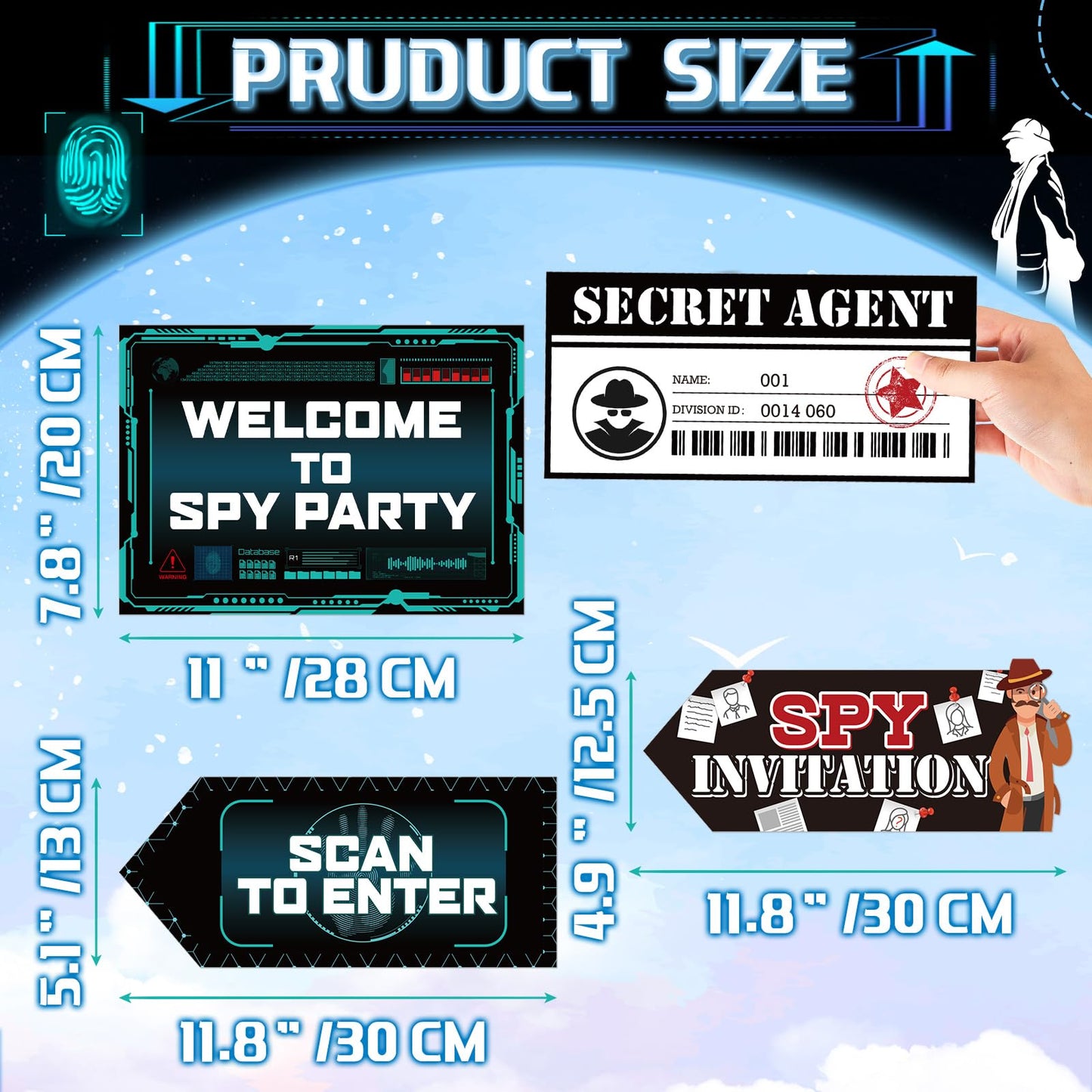 Gueevin 20-Piece Spy Party Signs — Detective Themed Yard Decor (10 Styles, Classic Color)