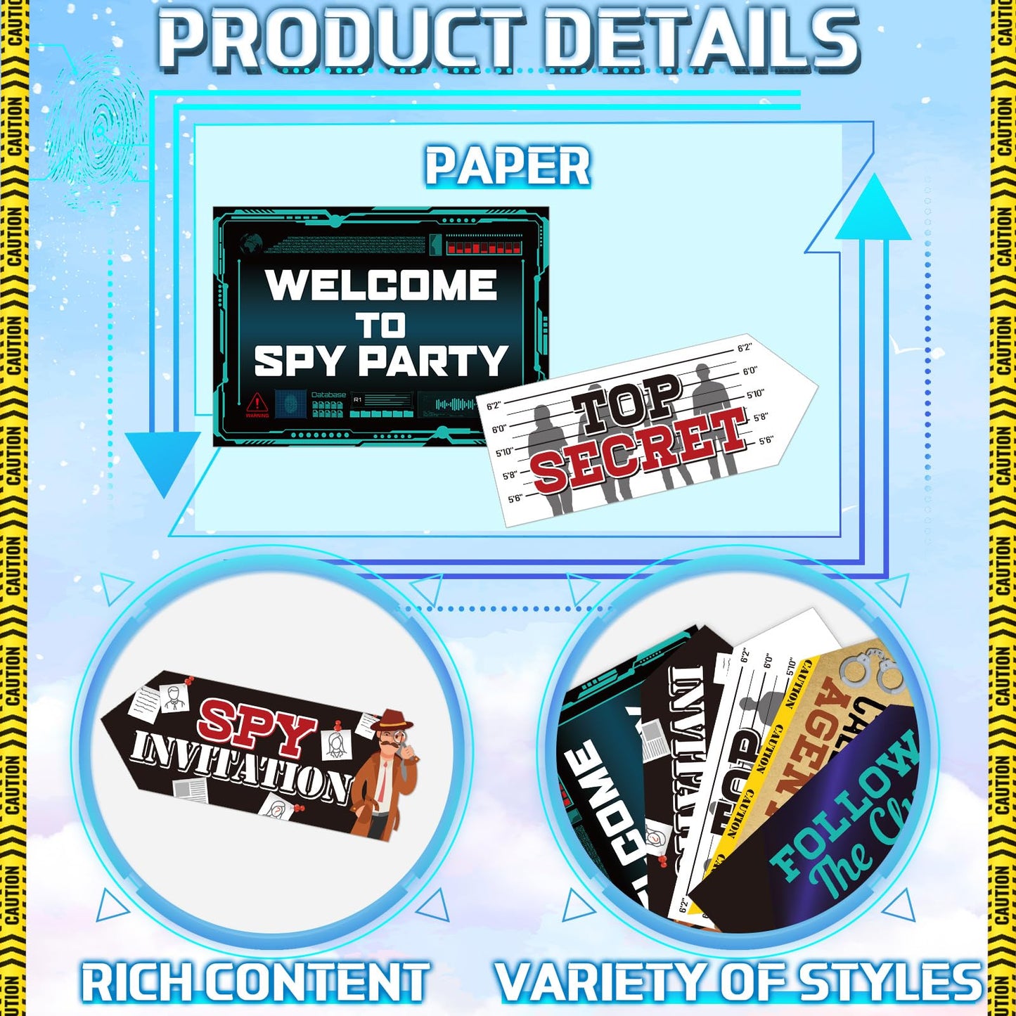 Gueevin 20-Piece Spy Party Signs — Detective Themed Yard Decor (10 Styles, Classic Color)