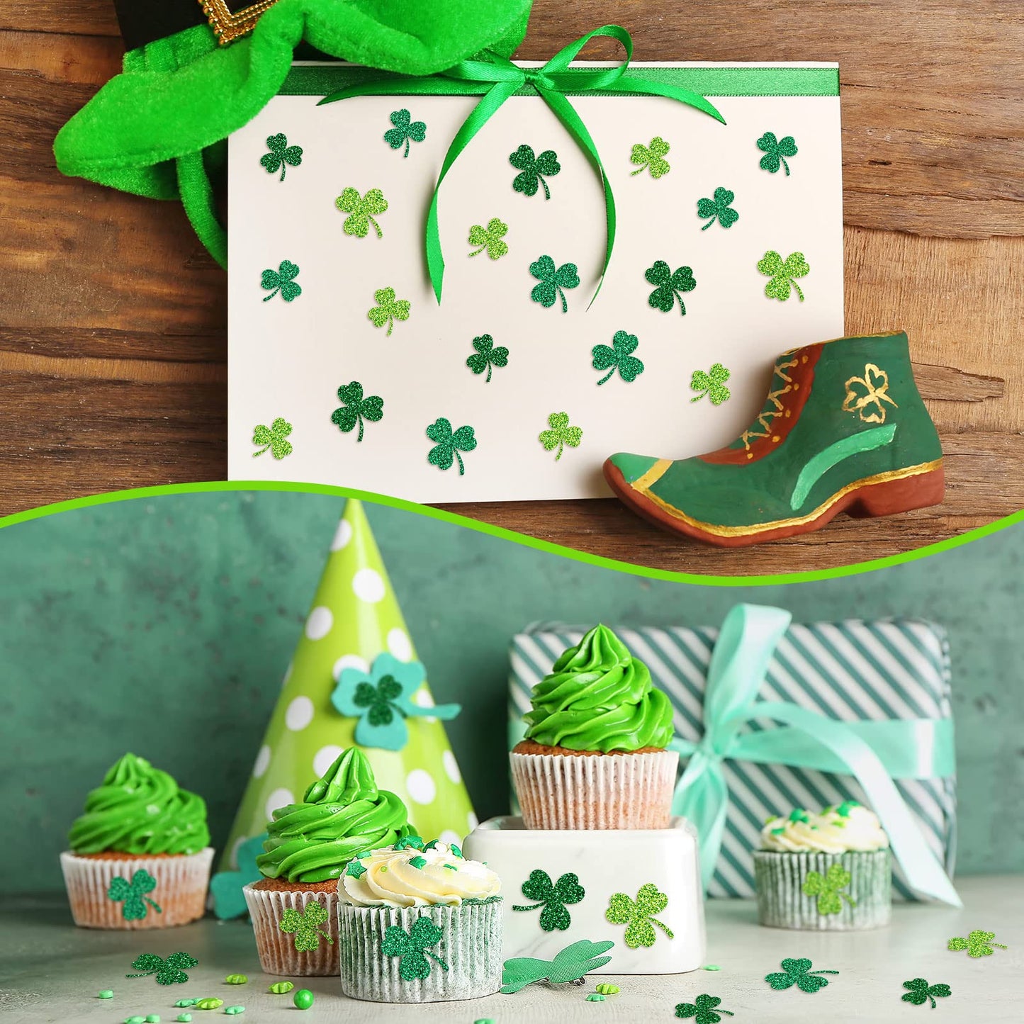 Gueevin 1200 Pcs Glitter Shamrock Stickers – St. Patrick's Day Decor & Party Supplies