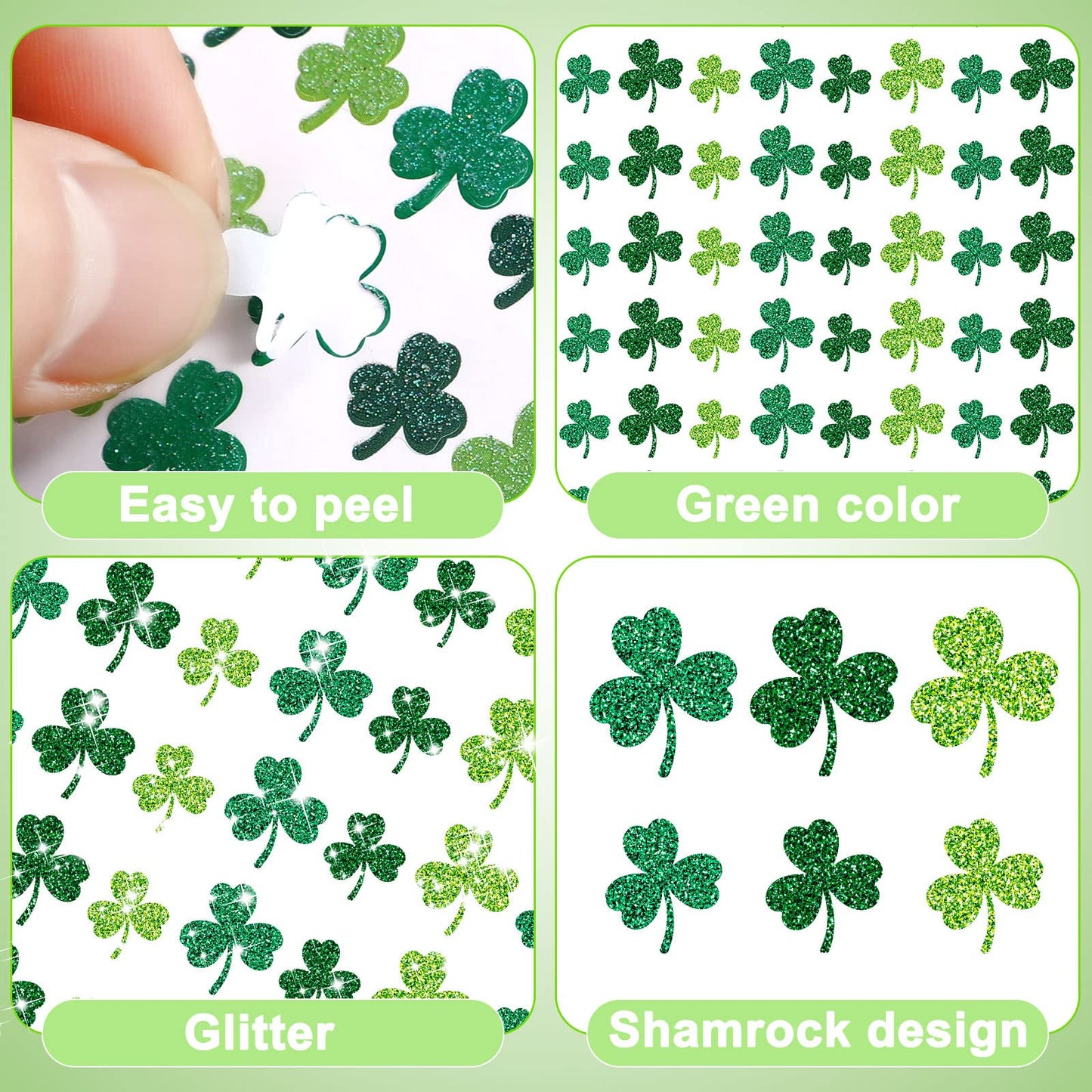 Gueevin 1200 Pcs Glitter Shamrock Stickers – St. Patrick's Day Decor & Party Supplies