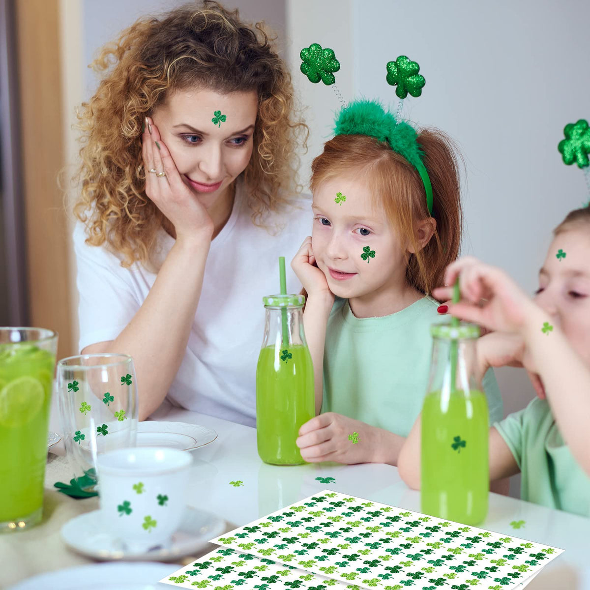 Gueevin 1200 Pcs Glitter Shamrock Stickers – St. Patrick's Day Decor & Party Supplies