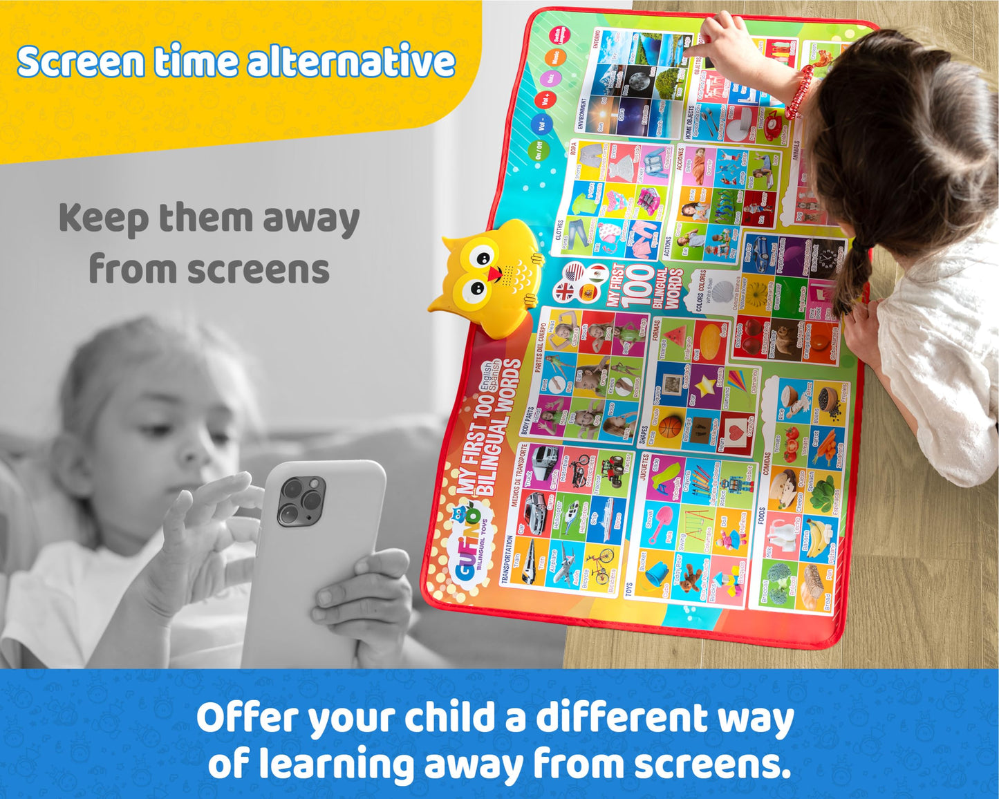 GUFINO First 100 Words: Bilingual Electronic Alphabet Poster – English & Spanish
