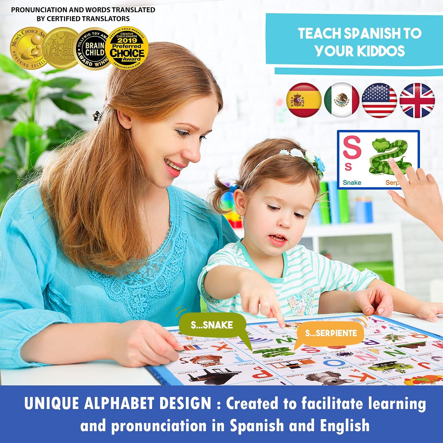 Gufino Alphabet Wall Chart – Interactive Bilingual Learning for Preschool and Spanish Classrooms