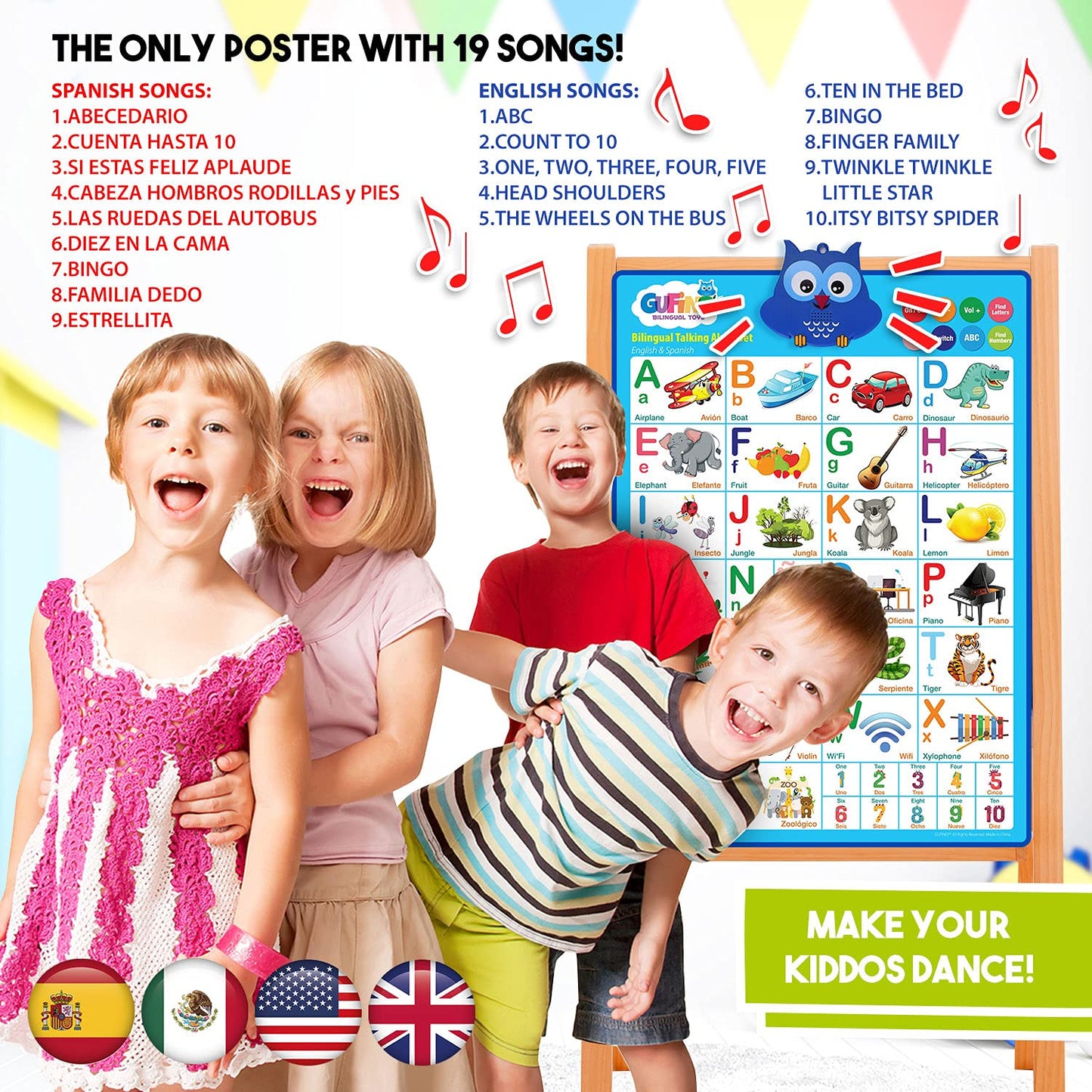 Gufino Alphabet Wall Chart – Interactive Bilingual Learning for Preschool and Spanish Classrooms